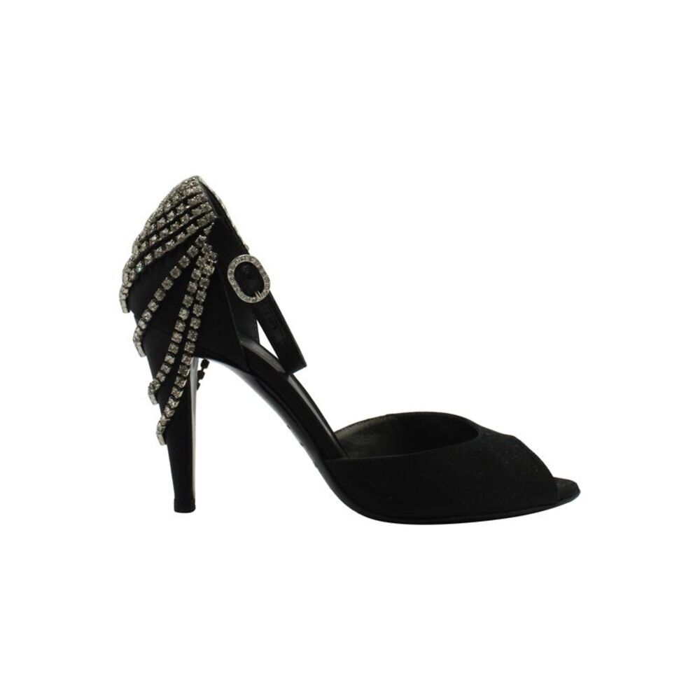 Sergio Rossi Diamante Embellished Peep-Toe Sandals in Black Suede